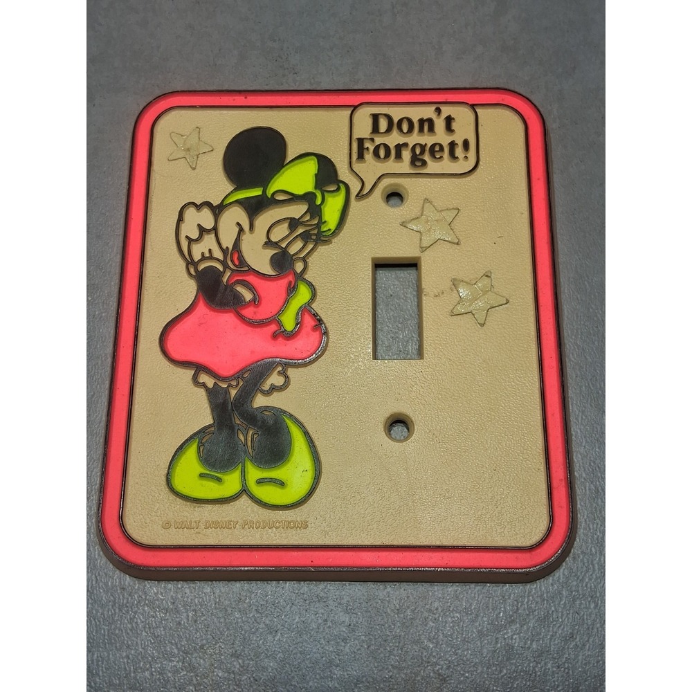 Vintage Minnie Mouse light switch plate cover Disney Glow Dark Don't Forget 80s